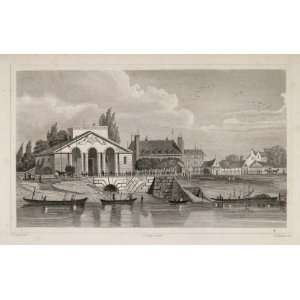  1831 Barriere de la Cunette Boats River Paris Engraving 
