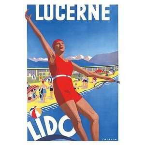  World Travel Poster Lido Lake Lucerne Switzerland 12 inch 