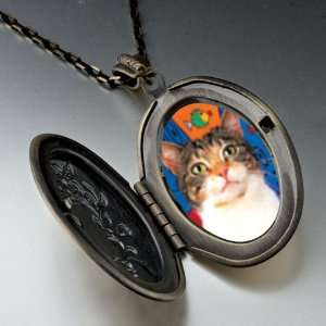  White Striped Cat Pendant Necklace Pugster Jewelry