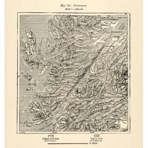 1882 Relief Line block Map Glenmore Map Scotland Loch Ness Canal Firth 