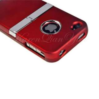 DELUXE Red CASE STAND COVER W/CHROME for AT&T Verizon iPhone 4 4S 4G 
