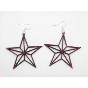  Cherry Red Geometric Star Wooden Earrings: GTJ: Jewelry