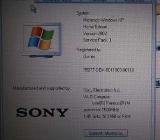 Sony Vaio PCG 6B1L Notebook Laptop Computer  