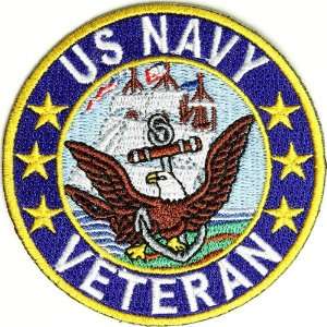 Veteran Navy Patch   Embroidered Iron on, 3x3 inch, small embroidered 
