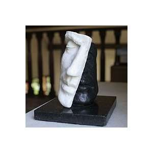  NOVICA Marble resin sculpture, Mask in Black and White 