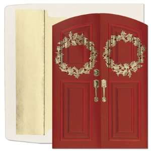 Burgundy Doorway Boxed Christmas Cards and Envelopes   Quantity of 64