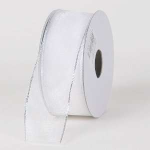 Organza Ribbon Thin Wire Edge 25 Yards 2 1/2 inch 25 Yards, White with 