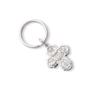    Rhodium Plated Large Four Way Cross Key Ring Kelly Waters Jewelry