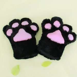  2x Black Cat Foot Paw Plush Gloves Party Cosplay Toys 