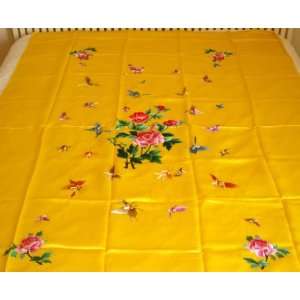  Chinese Silk Embroidery Bedspread Cover Butterfly Gold 