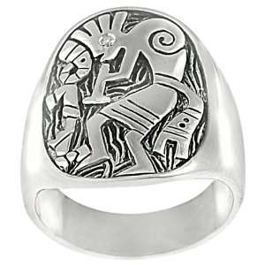    Sterling Silver Diamond Chip accented Kokopelli Ring Jewelry