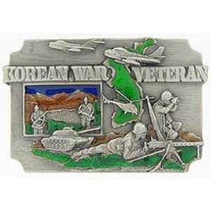  Korean War Veteran Belt Buckle Enamel Patio, Lawn 