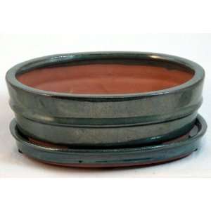  Ceramic Bonsai Pot   Dark Moss Green   8 x 6.25 x 3 