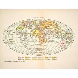  1929 Print Map World Powers Hemisphere North South America Asia 