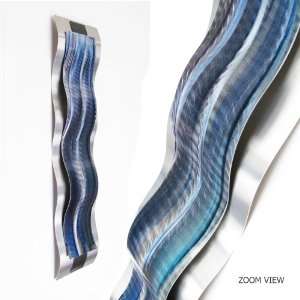  Curves, Blue Vertical Modern Abstract Metal Wall Art Sculpture Blue 