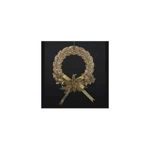 Club Pack of 12 Gold Glittered Wreath Christmas Ornaments with B 