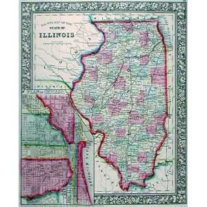  Mitchell 1862 Antique Map of Illinois & Chicago