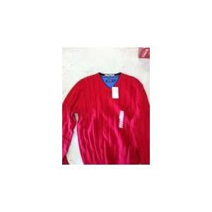  Nautica Red Long Sleeve V Neck Sweater Ribbed Large 