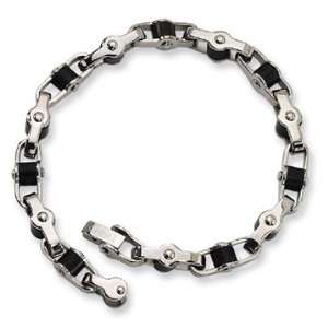  Stainless Steel Black Rubber Fold Over Bracelet: Jewelry