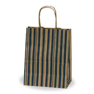 Varsity Stripe Paper Handle Gift Bag, Blue/Tan, 8 Wide x 10 1/4 High 