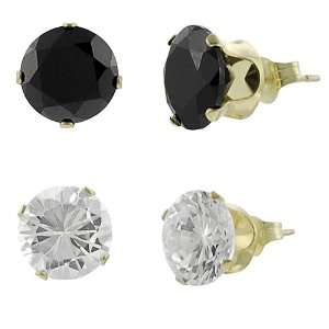 Tressa Vermeil Black and White Cubic Zirconia Stud Earrings (Set of 2)