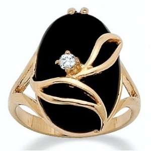   Jewelry 14k Gold Plated Oval Cut Onyx and Crystal Accent Ring: Jewelry