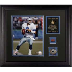 Tony Romo Photograph with Game Used Football Piece Sports 