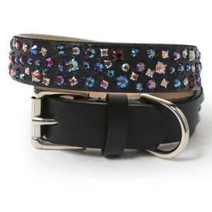  Crystal Encrusted Leather Dog Collar 14 BLACK: Pet 