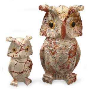    Marble statuettes, Wise Owl Family (pair)