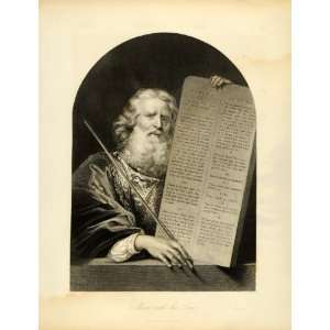  1849 Copper Engraving Moses Ten Commandments God Biblical 