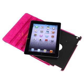 For New iPad 3 3rd Gen Hot Pink 360 Degree Rotating Magnetic Leather 