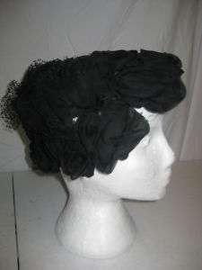 Neils Womens Vintage black Rose Hat with netting  