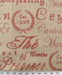 Drapery Upholstery Fabric French Script on Rustic Linen  