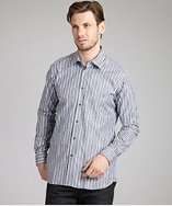 Ike Behar blue striped cotton button chest pocket long sleeve shirt 