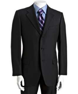 Burberry navy striped wool 3 button Oxford suit with flat front 