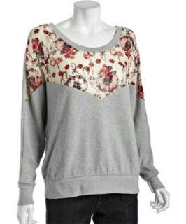 Free People heather grey cotton blend floral lace sweatshirt   