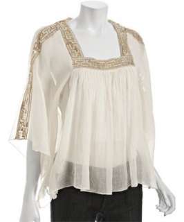 Free People ivory voile sequin trimmed kimono sleeve blouse   