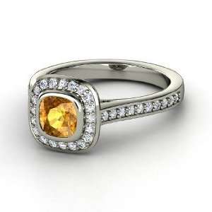    Annabelle Ring, Cushion Citrine Platinum Ring with Diamond Jewelry
