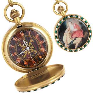 Steampunk Antique Painting Copper Mechanical Pocket Watch Heavy Green 