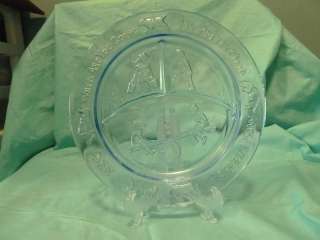 Divided plate 8 1/2  blue childs Tiara Glassware  