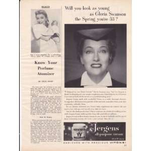   Purpose Face Cream Gloria Swanson 1952 Original Vintage Advertisement