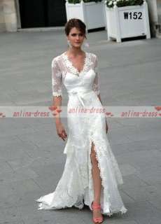 Half Sleeve Former Open Fork White/Ivory Lace Bridal Wedding Dress 
