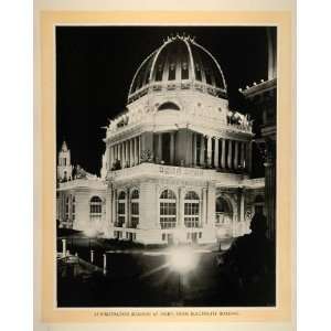 1893 Chicago Worlds Fair Night View Administration Bldg   Original 