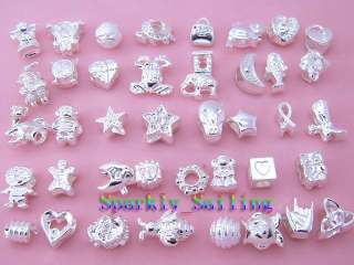 Title Fanshion Silver Plate Bulk Lots 40 Mixed Beads Charms Fit 