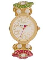 Betsey Johnson Watch, Womens Multi Colored Floral Stretch Gold Tone 
