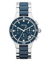 DKNY Watch, Womens Chronograph Stainless Steel and Blue Ceramic 