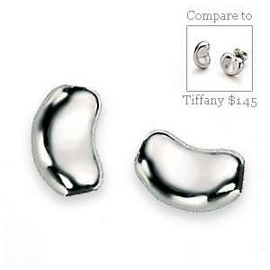    Platinum Sterling Silver Designer Kidney Bean Earrings: Jewelry