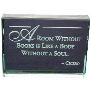   Without Books Hand Carved Polished Glass Paperweight