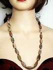 1970s Faceted OVAL AGATE & COPPER TONE Bead NECKLACE Sautoir BEIGE 