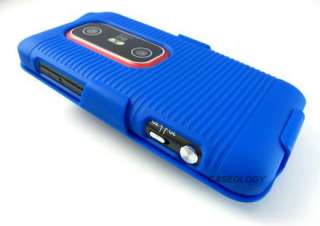 BLUE REAR HARD CASE COVER + BELT CLIP HOLSTER SPRINT HTC EVO 3D PHONE 
